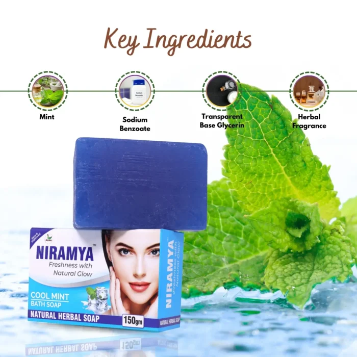 Niramya Herbal Cool Mint Natural Bath Soap - Image 5