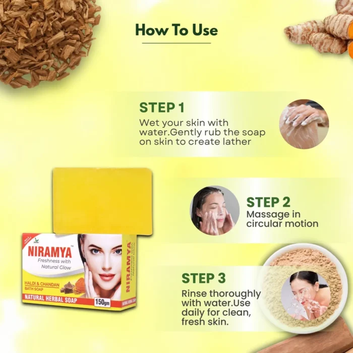 Niramya Herbal Haldi and Chandan Natural Bath Soap - Image 4