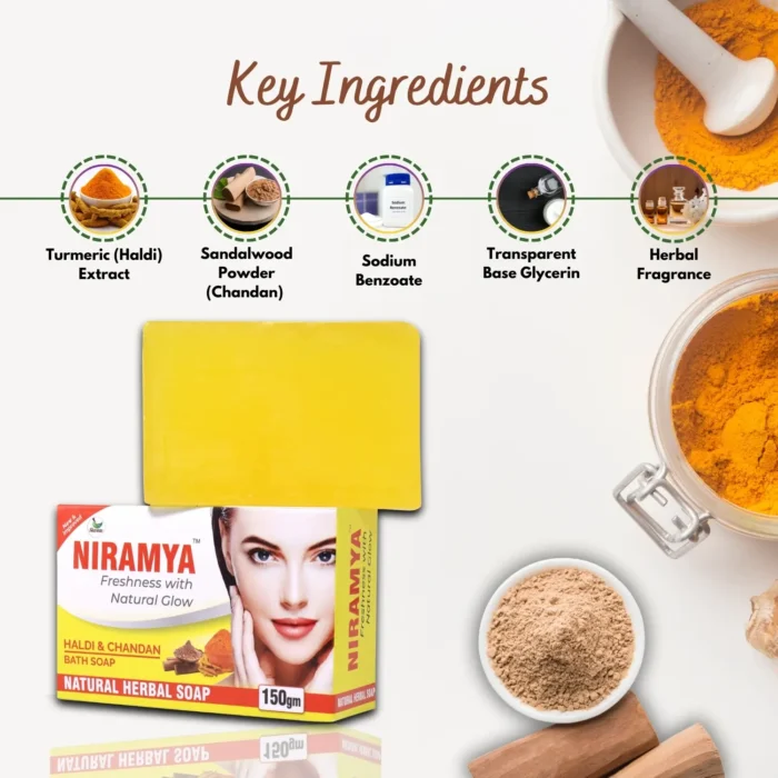 Niramya Herbal Haldi and Chandan Natural Bath Soap - Image 5